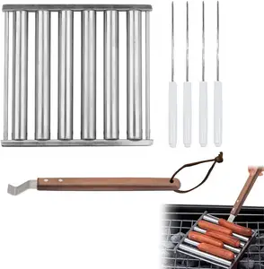 Home Kitchen Barbecue Grilling Accessories Hot Dog Roller Stainless Steel Sausage Roller Rack with Handle