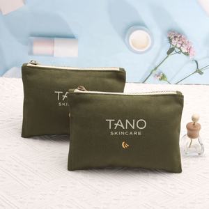 Bolsa de almacenamiento lavable con cremallera de lona verde sólida reciclable, bolsa de cosméticos de maquillaje de algodón con logotipo personalizado de alta calidad - Product Image 4