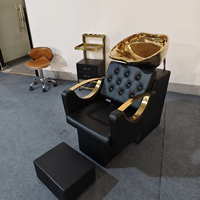 Chaise de lavage de cheveux en cuir noir pour salon de coiffure moderne avec bol pour salons de coiffure