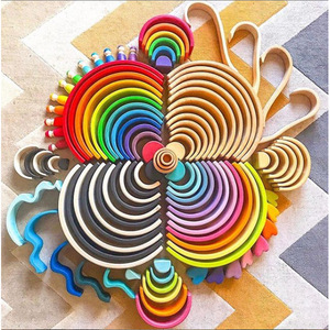 Bloques de construcción de arcoíris de madera, juguete de 38-50 piezas para apilar, para niños de 4 a 6 años, reconocimiento de colores, educación temprana - Product Image 2
