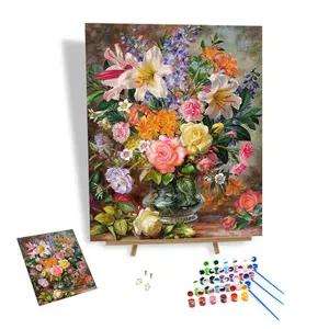 Diy Painting By Numbers For Adults Blooming Bright Flowers 24 Colors With And Without Frame Home Decor 24 Colors