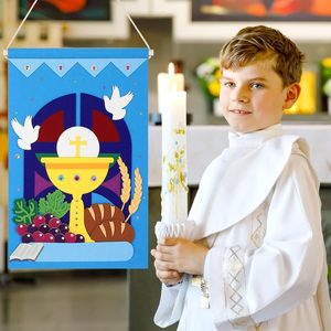 Juego de decoración de fieltro DIY de primera comunión para Iglesia, <span class=keywords><strong>Domingo</strong></span>, niños y niñas, artesanía católica, Kit de pancarta de comunión Santa, bolsa para la escuela trasera - Product Image 5
