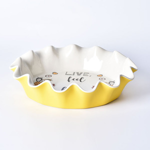 Wholesale Factory Price Eco-Friendly <strong>Ceramic</strong> <strong>Pie</strong> Baking <strong>Dish</strong> with Custom Design Round Flower Rim Oven Safe Low MOQ - Product Image 1