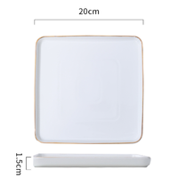 Assiette carrée en céramique de luxe avec bord doré, vaisselle en porcelaine fine, 6/7/8/10 pouces, vente en gros pour usines de céramique