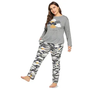 Plus Size Letter Graphic Pyjama Set Nacht kleider für Frauen Nachtwäsche Baumwolle Damen Nachtwäsche