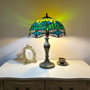 Longhuijing 16 Inch Dragonfly Stained Glass Lampshade <b>Bedside</b> Lamp Eco-Friendly Simple Mediterranean Style LED AC Lighting - Product Image 1