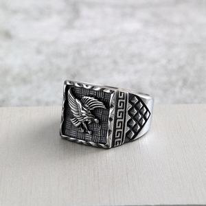 Vintage Stainless Steel Men's <b>Ring</b> Eagle Relief Geometric Pattern Retro Style Gift Jewelry - Product Image 2