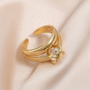 Anneaux de mode en or plaqué, simples, à double couche, ouverts, hautement polis, réglables, en forme de cœur, de la marque Rakol ZPR1037 - Product Image 4