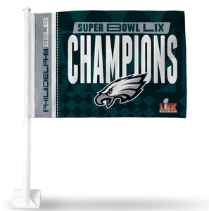 Drapeau de voiture double face des <span class=keywords><strong>Philadelphia</strong></span> Eagles, champions du Super Bowl LIX 2025, 16 pouces x 19 pouces, avec un poteau robuste qui s'accroche - Product Image 1