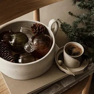 Посуда в скандинавском стиле, миска для салата с двумя ушками, керамическая большая миска для фруктов ручной работы