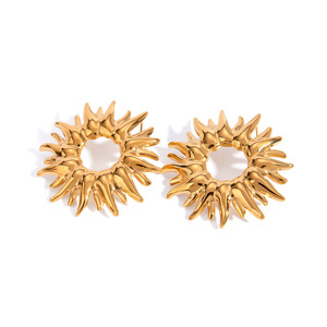 Yueli Sunflower <b>Stud</b> <b>Earrings</b> Zinc Alloy Gold Hollow Flower Women's Party Jewelry - Product Image 5