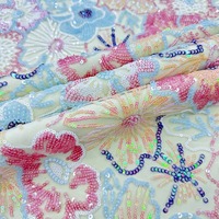 Tissu en maille brodé de sequins pour robe de soirée, motif floral perlé, résistant à l'abrasion, épais, largeur 43/44 pouces, vente en gros pour garçons