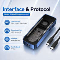 DEM040 M.2 SSD Enclosure dengan Kipas Pendingin USB3.2 Gen2 10Gbps RTL9210B Protokol Ganda NVMe SATA M-Key 2230/2242/2260/2280 Maks 8TB