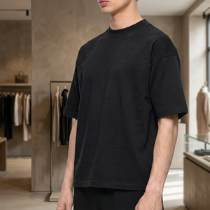 เสื้อยืดคอกลมสีดำขนาดใหญ่พิเศษ 220 กรัม และชุดกางเกงขาสั้น ชุดลำลองถักนิตติ้งสำหรับฤดูร้อน สไตล์สตรีทแวร์ แห้งเร็ว สำหรับทุกเพศ - Product Image 3