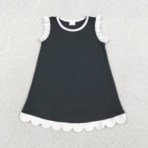 Robe décontractée pour filles en coton biologique doux, coupe trapèze, avec motifs d'été imprimés et bordure festonnée, style boutique personnalisé, assorties pour sœurs, vêtements d'usine - Product Image 6