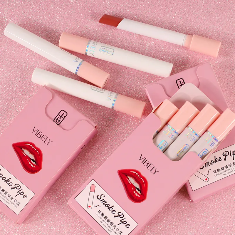 Innovative Design Cigarette Lipstick Set 4 Colors Matte Long Lasting Waterproof Smoke Box Lip Stick Tube Nude Red Lips Makeup