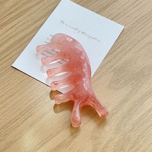 Scalp Massage Comb Five Finger Resin Amber Pink 10-15Cm Hair Brush Therapy Tool - Product Image 3