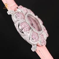 Montre de luxe en diamant rose, quartz suisse, argent S925, plaqué or 18 carats, montre bijou fleurie pour femme, cadeau en moissanite