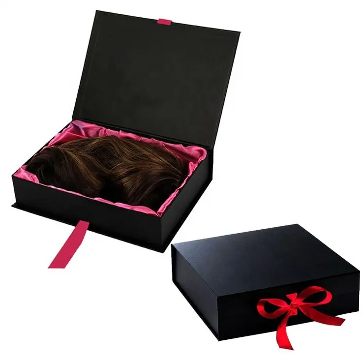 Custom Black Luxury Hair Extensions Packaging Box Magnet Personalized Eco Friendly Paper Wig Hair Packaging