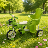 Tricycle à pédales pour enfants Dinosaure 2 places, jouet à roulettes pour enfants avec siège arrière à accoudoirs de sécurité
