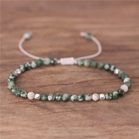 Mignon 4mm Tache Verte Jaspe Femmes Tibétain Réglable Pierre Naturelle Perles Dainty Bracelet Minimaliste Haut De Gamme Bijoux En Gros