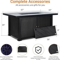 Table de foyer au propane rectangulaire avec couvercle et protection contre la pluie, surface en acier durable avec grille en fer, compagnon de jardin
