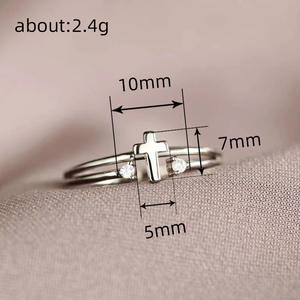 Anillo Cruzado T0199 con Circonita Cúbica, Engaste de Garras, Joyería de Moda Cristiana Unisex, Regalo - Product Image 4