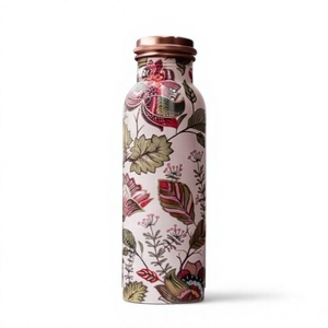 Bouteille d'eau en cuivre pur à imprimé floral, anti-fuite, pour la pratique de la yoga et de la remise en forme ayurvédique, gourde en métal - Product Image 1