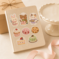 Autocollants découpés en forme d'animaux pour journal - Pack d'autocollants décoratifs personnalisés sur le thème des desserts Kawaii