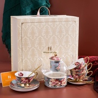 Service à thé et café en céramique motif rose, avec soucoupe, design vintage élégant et luxueux pour le thé de l'après-midi