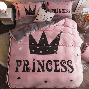 Juego de ropa de cama de terciopelo para niña, juego de ropa de cama de franela rosa con diferentes tipos de impresión, 4 piezas - Product Image 3