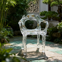 Fauteuil d'art contemporain en résine transparente cristal platine de luxe léger, motif goutte d'eau et feuille, pour salon, table à thé glacier