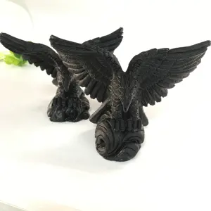 Increíble figura tallada a mano de cuarzo Natural, animales de cristal, águila obsidiana negra