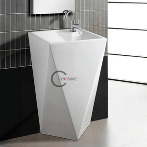 Trắng Rắn Bề Mặt Sàn Thường Vụ Lớn Rửa Tay Chậu Rửa Vòng Gốm Bệ Bồn Tắm Chậu Thiết Kế - Product Image 4