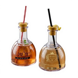 Custom Logo Plastic Cocktail Cup Bottle with Straw Cap Reusable <b>Portable</b> Drinkware for <b>Bar</b> Party 375ml Capacity Modern Style - Product Image 4