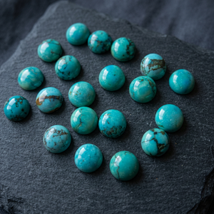Cabochon de turquoise tibétaine verte naturelle, rond, calibré, 6 mm, pierre précieuse en vrac pour la fabrication de bijoux, vente en gros - Product Image 2