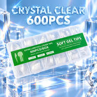 600 faux ongles transparents en gel souple, forme cercueil, à presser, couvrance totale, vente en gros, emballage personnalisé pour salons de manucure