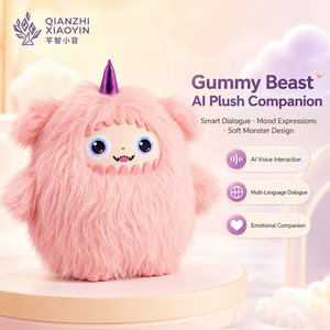 Peluche de monstruo <span class=keywords><strong>rosa</strong></span> AI Gummy Beast con cuerno de unicornio morado, pelo ultralargo, 3 modelos de IA, ChatGPT, enciclopedia, más de 50 idiomas, WiFi - Product Image 1