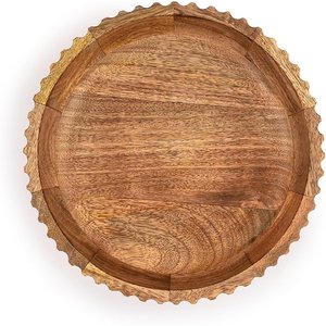 Bol décoratif cannelé en bois de manguier fait main, finition blanchie, centre de table en bois côtelé, plat à fruits, plateaux de service pour table basse - Product Image 6