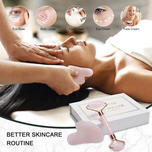 Ensemble d'outils de soin du visage en quartz rose et jade naturel avec logo personnalisé, comprenant un rouleau et une pierre Gua Sha - Product Image 4