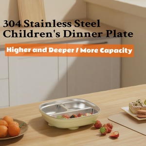 Wholesale Square Kids Plate Stainless Steel&Silicone Tableware with Raised Edges <b>Suction</b> <b>Cup</b> Anti-Fall Design&Foodgrade - Product Image 2