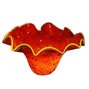 Bol décoratif moderne en verre soufflé rouge fait main, marque MJ, taille moyenne, assiette d'art de table, motif floral, artisanat coloré - Product Image 2