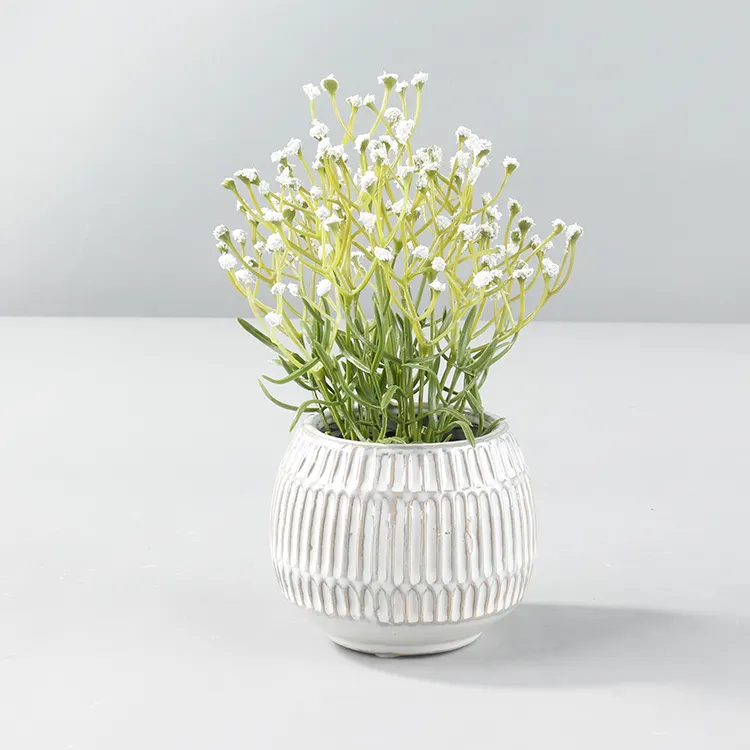 Decoração de mesa artificiais, pequeno vaso em vaso, planta gypsophila 21cm evergreen, bebês, respiração, céu estrelado, planta com vaso de cerâmica