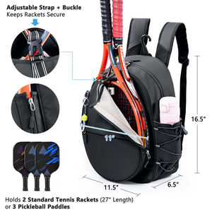 Sac à dos de tennis, porte-<span class=keywords><strong>2</strong></span> raquettes, polyester imperméable, fermeture éclair, bandoulière arquée, sac de sport unisexe, bandoulière, sac de sport - Product Image 2