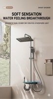 Ensemble de douche LED gris anthracite avec colonne de douche carrée murale et mitigeur cascade