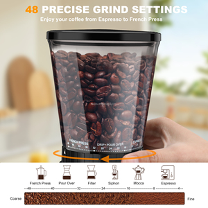 Dual-Purpose Electric Coffee Grinder with Portafilter <strong>Holder</strong> &amp; Powder Storage Box - Adjustable <strong>Burr</strong> Grinder Espresso &amp; Pour Over - Product Image 2