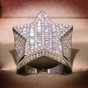 Hip Hop Micro Pave Cubic Zirconia Star Ring Fashion Five Pointed Star Men Ring Trendy Male <b>Accessories</b> Jewelry Wholesale - Product Image 1