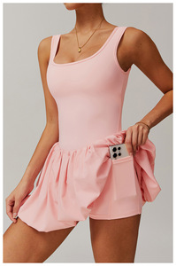 Bayanlar Tank Top cepler ile bağlantılı kırışıklık etek tenis elbise seti kadınlar egzersiz Golf giysileri tenis giyim - Product Image 6