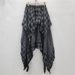<span class=keywords><strong>Jupe</strong></span> plissée trapèze taille haute mi-longue <span class=keywords><strong>gris</strong></span> style rétro à carreaux irréguliers, anti-plis, pour femme, idéale pour le streetwear - Product Image 2