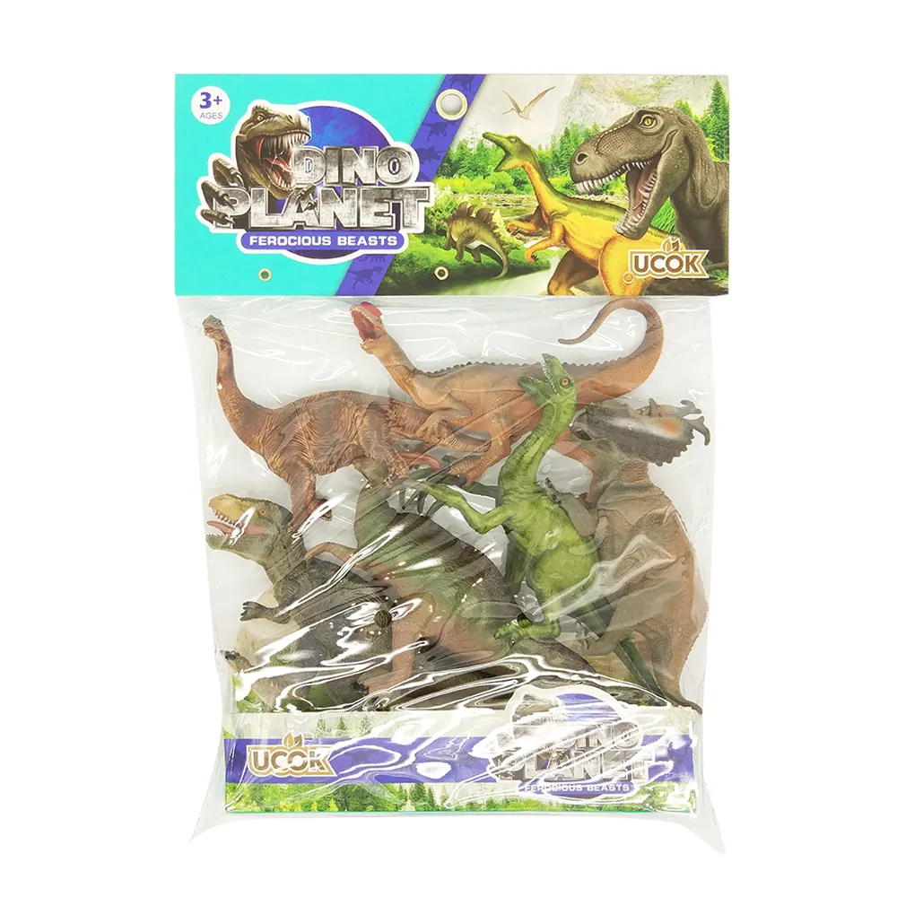 6pcs 7inches realistic model mixed shantou vendor Bulk plastic animal toy alive dinosaur